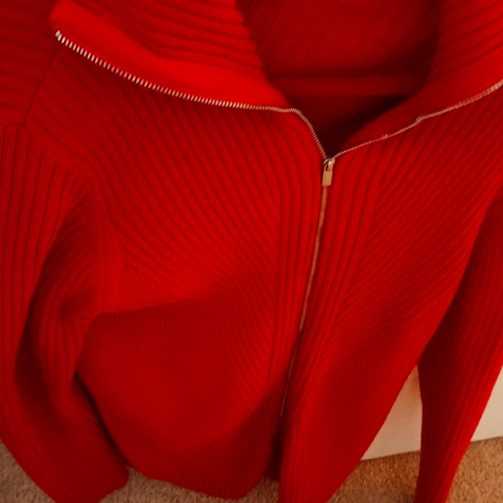 Red Zip Up Sweater Long Sleeve